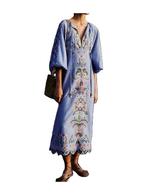 FARM RioAbito corto Garden Tapestry con ricamo FARM Rio | 34907726051 GARDEN TAPESTRY BLUE